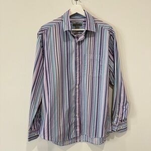 Johnston & Murphy Tailored Fit Multicolor Striped Button-Down 100% Cotton Shirt
